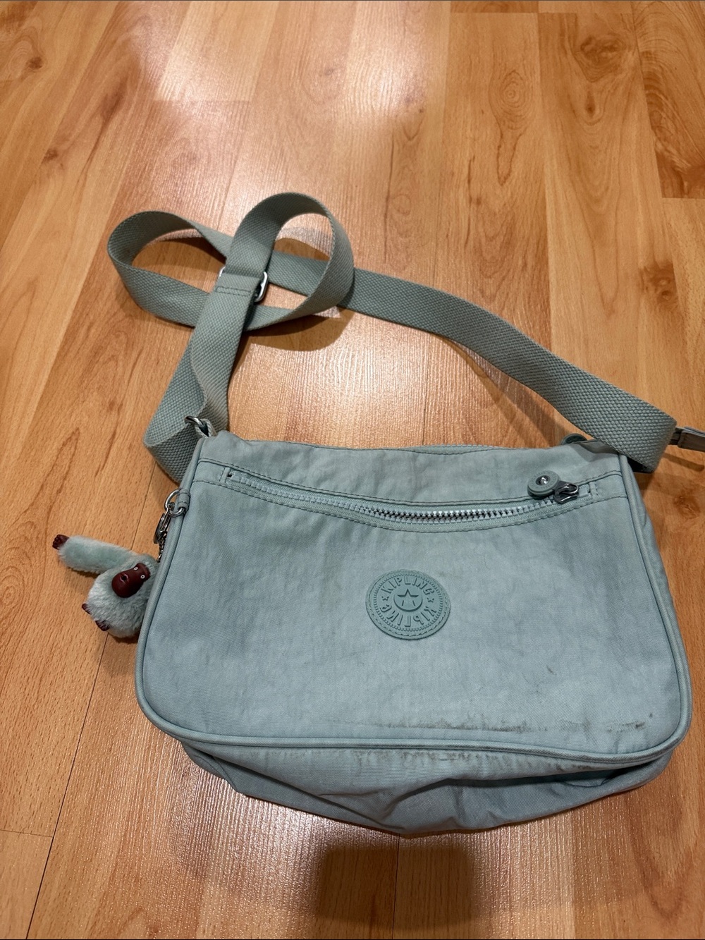 Kipling Sage Green Crossbody Bag with Monkey Charm